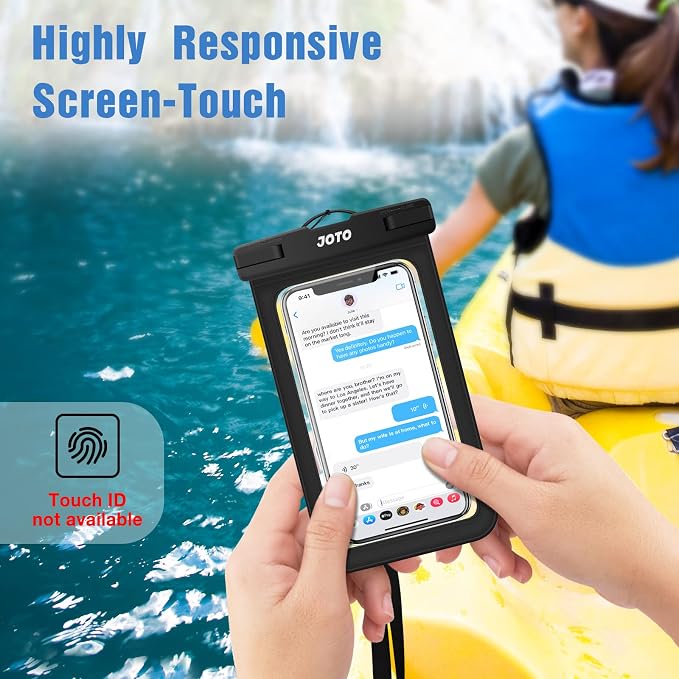 JOTO 6 Pack Universal Waterproof Phone Holder Pouch, IPX8 Underwater Case Cell Phone Dry Bag for iPhone 17 Air 16 15 14 13 Plus Pro Max, Galaxy S24 S23 S22 Note Pixel Up to 7.0" -Black & Clear
