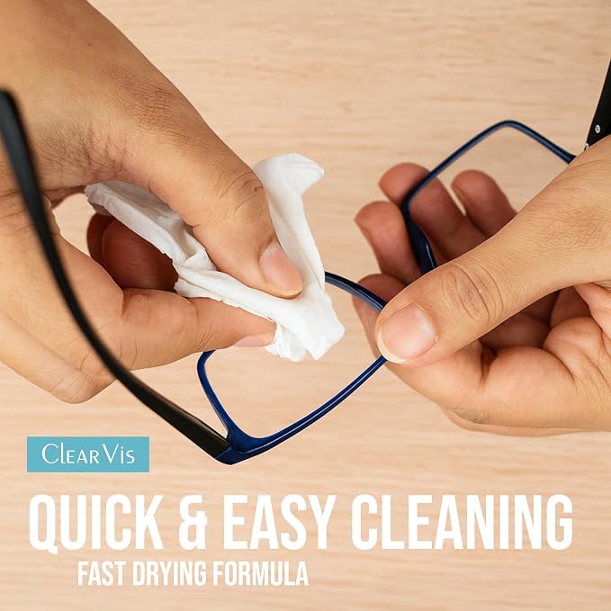 Pre-Moistened Lens Wipes – ClearVis 400 Individually Wrapped Wipes, Streak-Free Cleaning for Eyeglasses, Phones, Cameras, Binoculars, & Screens – Fast-Drying, Anti-Smudge Formula