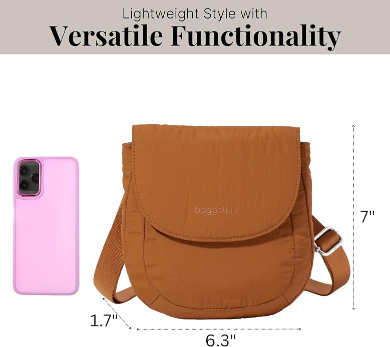 Baggallini Swift Flap Mini Crossbody - 6.3"x7" Lightweight Small Travel Purse with Crossbody Strap and RFID