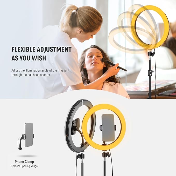 NEEWER 12" 24W Power LED Ring Light with Tripod Stand, Bi Color 2900-7000K, USB C PD Input, CRI97+ 1810lux/0.5m Compatible with iPhone Makeup Studio Streaming Selfie Video Recording, RH12B K2