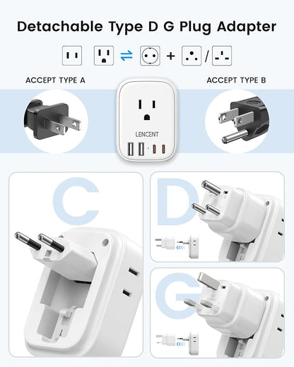 LENCENT Type C and Type D G Universal Travel Adapter Kit International Plug | Power Adapter for Europe UK Maldives Italy Ireland Scotland Dubai Singapore India Sri Lanka Tanzania Zanzibar Kuwait Nepal