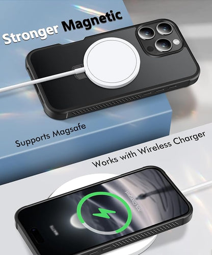 for iPhone 16 Pro Max Case, with Screen Protector + Camera Lens Protector, Built-in Seamless Stand, [Compatible with MagSafe] Protective Shockproof Phone Case, Matte Back Cover for 6.9" - Black