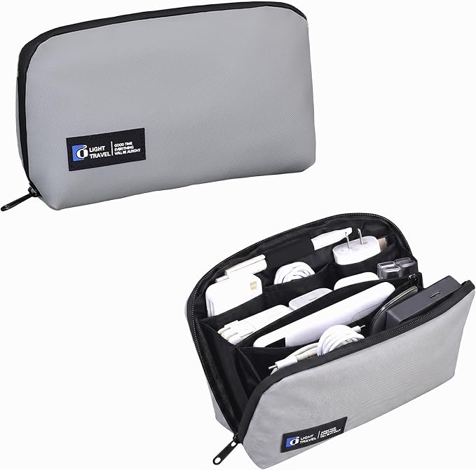 Tech Pouch,Travel Cord Rrganizer Case,Waterproofing Data Cable Storage Bag，9inches*5inches,For Charger, Cables, USB Drive,Phone,Power Bank,MemoryCard(Grey)