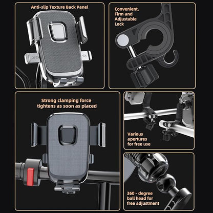 Motorcycle Phone Mount with Shock Absorber - Anti-Vibration Handlebar Phone Holder, Adjustable, Compatible with Bicycles, Scooters, ATVs, Fits 5.4-6.9 Inch Smartphones