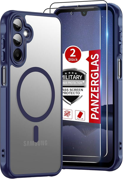 for Samsung Galaxy A15 5G Phone Case : A15 Case [Mag-Safe Fit] with Tempered Glass Screen Protector, Samsung A15 5G Case Matte Translucent Soft-Touch Skin & Full Body Protection Cell Phone A 15,Blue