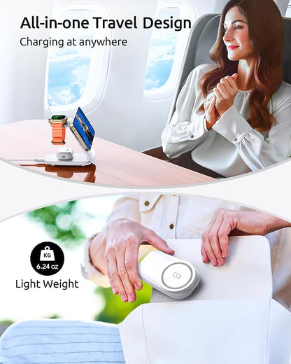 3-in-1 Wireless Charging Station for MagSafe,Foldable Magnetic Stand for iPhone 17/16/15-12 Series, Apple Watch/AirPods,Fast Charger for Qi Phones - Ideal for Home/Office/Travel (White, Normal)