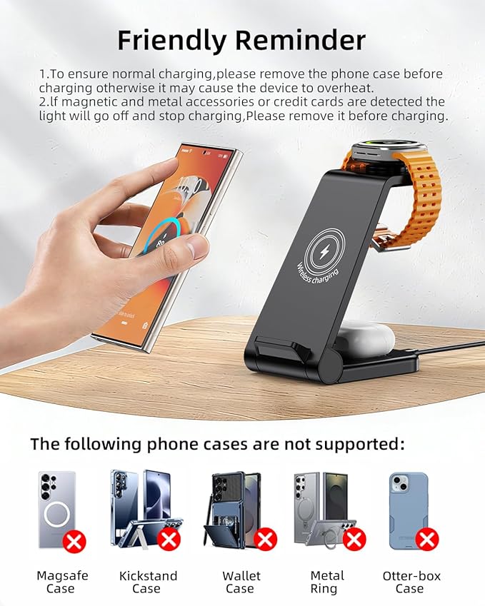 Wireless Charger for Samsung, 3 in 1 Wireless Charging Station for Samsung Galaxy Watch 8 7 6 5 4 3 Pro Classic Galaxy Buds 3/2 Pro,Charger for Samsung Galaxy S25 Ultra/S25/S24/S23/S22/S21/Note20