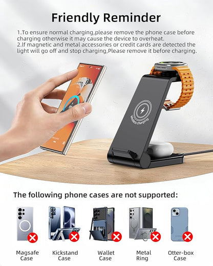 Wireless Charger for Samsung, 3 in 1 Wireless Charging Station for Samsung Galaxy Watch 8 7 6 5 4 3 Pro Classic Galaxy Buds 3/2 Pro,Charger for Samsung Galaxy S25 Ultra/S25/S24/S23/S22/S21/Note20