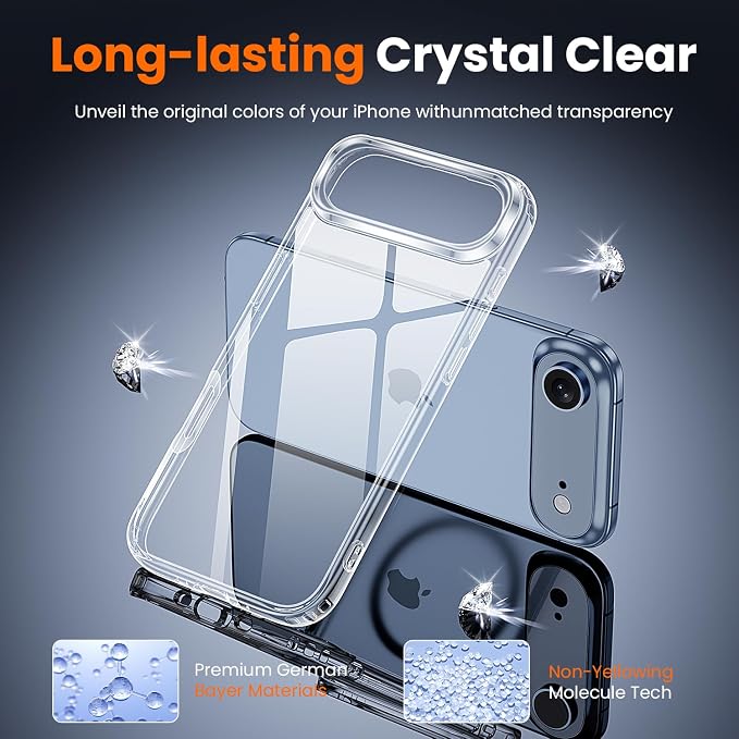 3 in 1 for iPhone Air Case Clear,Yellowing-Resistant Acrylic Back, Screen Protector *1 & Camera Lens Protector*1, Shockproof for Phone Cover 6.5 inch