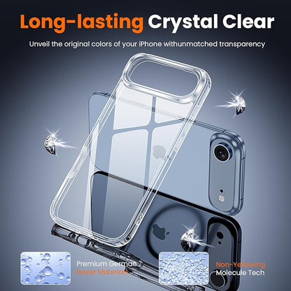 3 in 1 for iPhone Air Case Clear,Yellowing-Resistant Acrylic Back, Screen Protector *1 & Camera Lens Protector*1, Shockproof for Phone Cover 6.5 inch