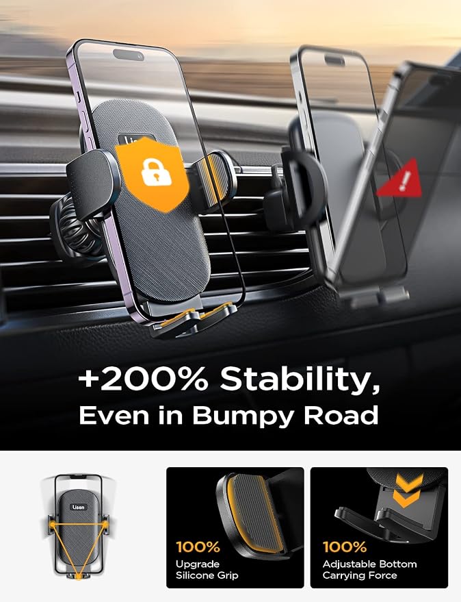 LISEN for iPhone 17 Phone Mount for Car [Ultla Stable] Phone Holder for Car Vent[Never Blocking] Steel Hook Clip Car Phone Holder Mount for iPhone 16 15 Pro Samsung Galaxy S223/S22 All Phones Kits