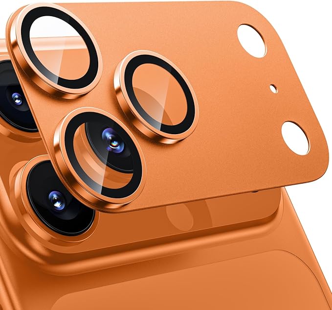 WSKEN for iPhone 17 Pro Camera Lens Protector - [Military Grade Shatterproof] [Strong Adhesion] Metal Aluminum Alloy Tempered Glass Camera Screen Protector, Orange Titanium