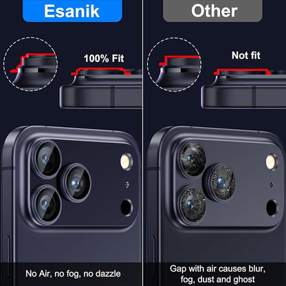 Esanik Upgrade 2 Pack for iPhone 17 Pro Camera Lens Protector, Aluminum Alloy Metal matte Case Tempered Glass Camera Screen Cover, Scratch Resistant Case Friendly (Blue)