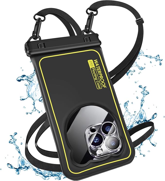 IP68 Waterproof Phone Pouch Up to 6.8", Floating Waterproof Phone Case for iPhone 15 14 13 Pro Max, Galaxy S24 S23 S22 Ultra, Cellphone Dry Bag Cruise Beach Essential, Black