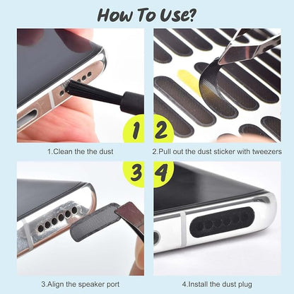 120Pcs Phone Speaker Cover Phone Speaker Dustproof Stickers Phone Speaker Dust Protector Cover Anti Dust Sticker Speaker Dust-Proof Cover Kit with Cleaning Brush & Tweezer