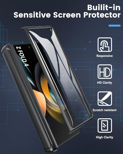 Viaotaily for Galaxy Z Fold 4 Case with Card Holder & Hinge Protection & Slide Camera Lens Cover & Screen Protector, Durable Sturdy Phone Case for Galaxy Z Fold 4 5G 2022 (Black)