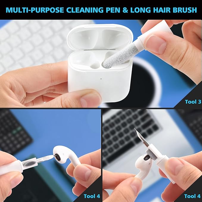 Cleaner Kit for AirPod,Multi-Tool iPhone Cleaning Kit,Cell Phone Cleaning Repair & Recovery for iPhone & iPad(Type C)Charging Port,Lightning Cables&Connectors,Easy to Store & Carry Design,White