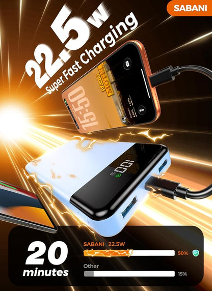 Portable Charger 35000mAh Power Bank - Powerbank with 4 Built in Cables, 22.5W Fast Charging Travel Camping Essential Battery Pack Compatible with iPhone 17 16 15 14 13 Samsung Google, 1 Pack, Azure