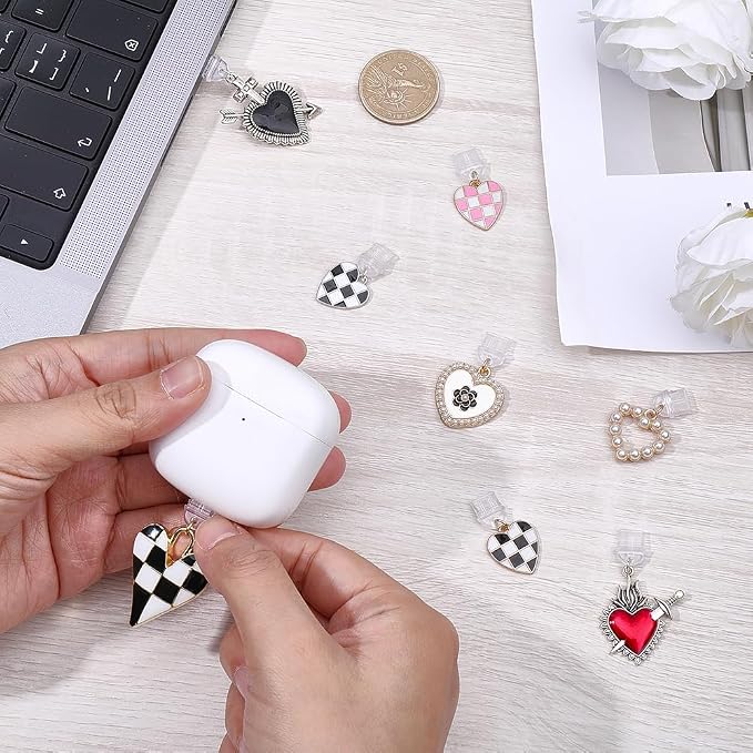 8Pcs Charms for E-Reader 8 Styles Heart Dust Plug Charm Compatible with Type C Charging Port Kindle Phone Accessories Gift for Book Lover Readers Men Women Halloween