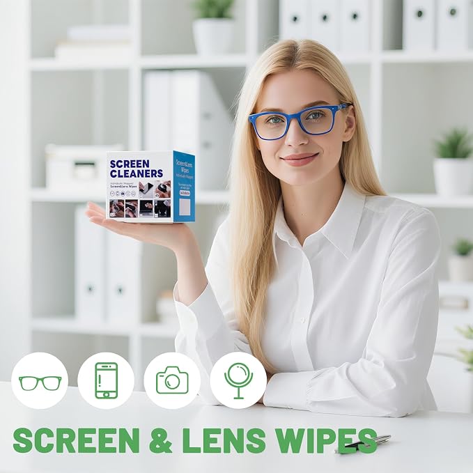 300 Pcs Cleaning Wipes for Glasses,Pre-Moistened Lens Cleaning Wipes, Computer & Laptops Screens, Smart Phones, Optical Lens, Goggles, and Watch Screen l Quick-Dry and Scratch-Free (300)