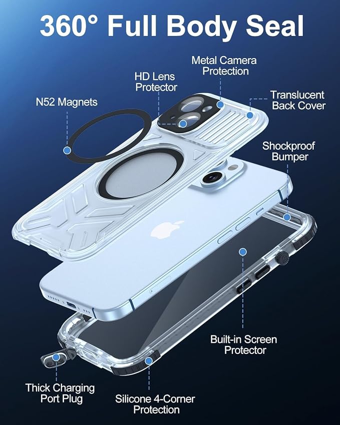 for iPhone 15 Plus Waterproof Case with Magsafe, Built-in [Camera & Screen Protector] [Lanyard], IP68 Water Proof Full Body Dustproof Heavy Duty Frosted Protective Phone Cover, 6.7" Black