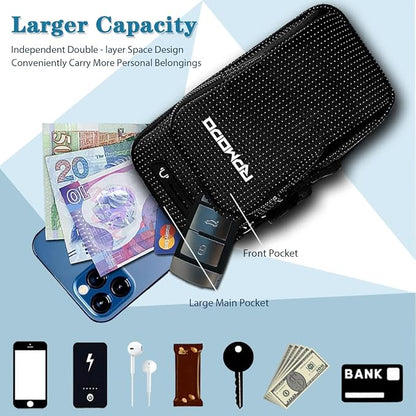 Running Armband Phone Holder, Water Resistant Arm Bands for iPhone Samsung LG Card Keys, 2 Pockets Plus Size Elastic Band Phone Pouch for Running Exercise Gym Walking Women Men Under 7.5 Inch