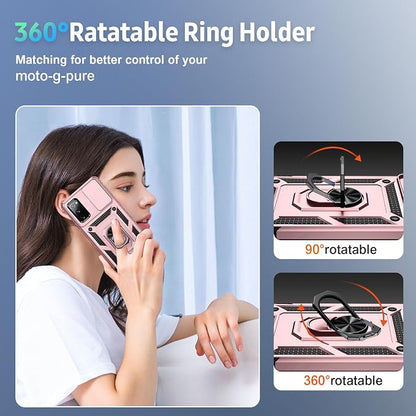 Weycolor for Samsung Galaxy S20 FE 5G Case with Camera Lens Cover, HD Screen Protector, 10 FT Military Grade Drop Protection, Magnetic Ring Holder Kickstand Protective Phone Case, Rose Gold