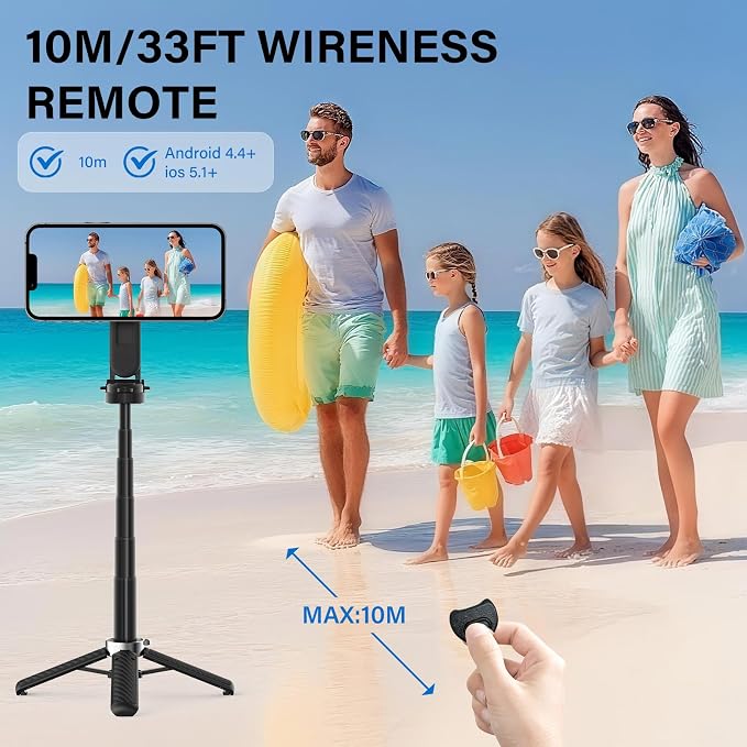 Opticnock 4-in-1 Magnetic Selfie Stick for iPhone/Android - 360° Rotatable, Extendable with Wireless Remote | Pocket Size | Includes Phone Ring (2PC)