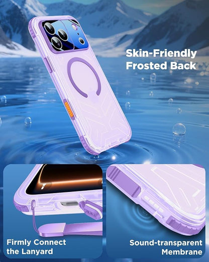 for iPhone 17 Pro Max Waterproof Case with Magsafe, Built-in [Camera & Screen Protector] [Lanyard], IP68 Water Proof Full Body Dustproof Heavy Duty Frosted Protective Phone Cover, 6.9" Purple