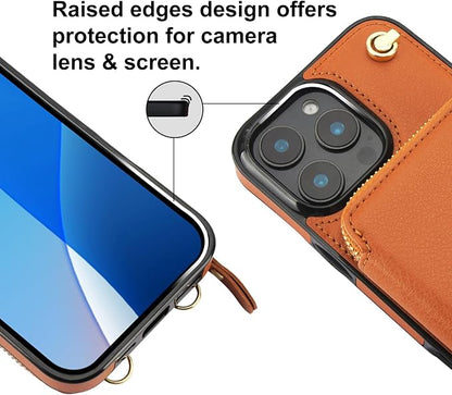 Bocasal Crossbody Wallet Case for iPhone 16 Pro Max, RFID Blocking Leather Purse Case with Card Holder, Protective Handbag Flip Cover with Zipper Wrist Strap Lanyard for Women 5G 6.9 Inch (Brown)