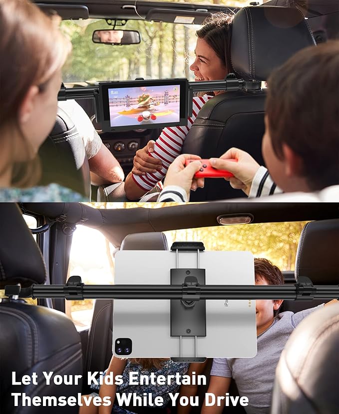 Tryone Car Tablet Holder Mount for iPad: Headrest Tablet Stand for Car Back Seat Compatible with iPad Pro Air Mini | Galaxy Tab | Kindle Fire HD | Switch OLED or Other 4.7-16.1" Devices