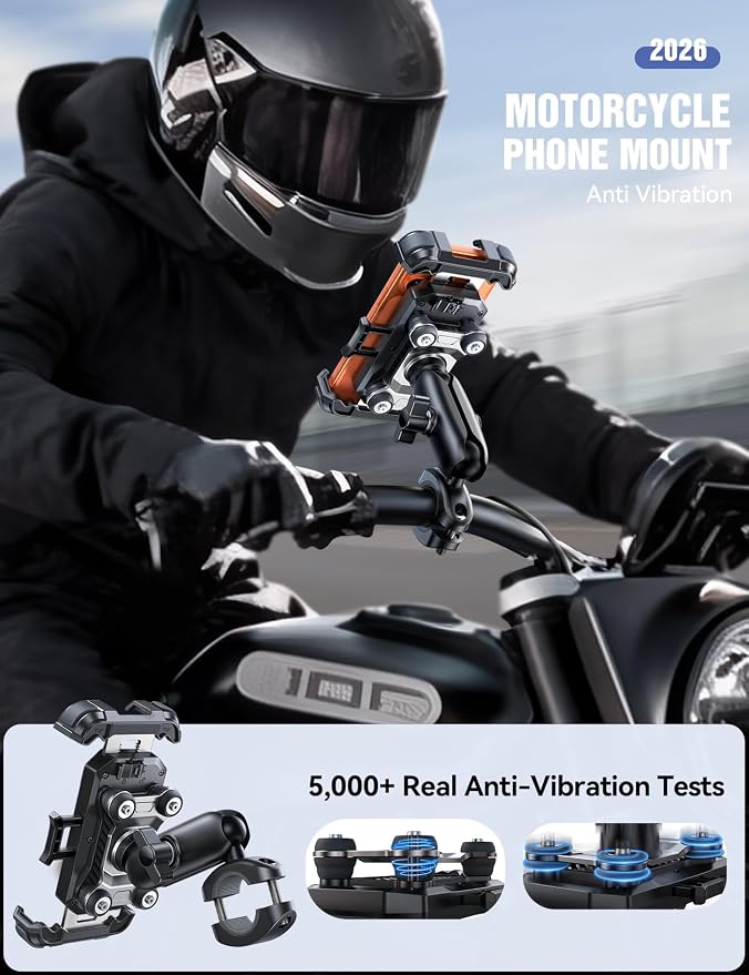 JOYROOM Motorcycle Phone Mount Holder - [Dual Vibration Dampener]150mph Anti-Shock Phone Holder for Motorcycle [Metal Extension Handlebar Clamp] Bicycle Bike Phone Holder Mount for 4.7-7" Cell Phones
