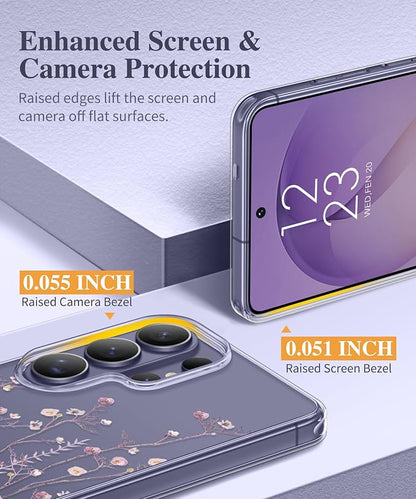 GVIEWIN Compatible with Samsung Galaxy S26 Ultra Case, Clear Floral Slim Shockproof Protective Women Phone Case, Non-Yellowing, with Screen Protector & Camera Lens Protector 6.9", Violet/Purple