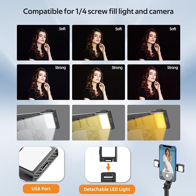 UTEBIT Selfie Stick Tripod for iPhone, 40" Lightweight Phone Tripod Stand with Light & Bluetooth Remote, 3 Light Modes Extendable Selfie Stick Compatible with All iPhone/Android, All-in-1, Black