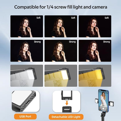 UTEBIT Selfie Stick Tripod for iPhone, 40" Lightweight Phone Tripod Stand with Light & Bluetooth Remote, 3 Light Modes Extendable Selfie Stick Compatible with All iPhone/Android, All-in-1, Black