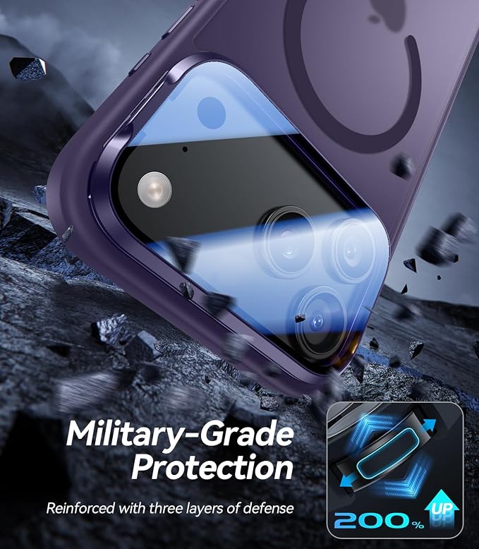 [Upgraded Full Camera Protection] for iPhone 17 Pro Max Case with Camera Cover Stand [Fit for MagSafe][10FT Mil-Grade Protection] Translucent Magnetic iPhone 17 Pro Max Phone Case, Purple