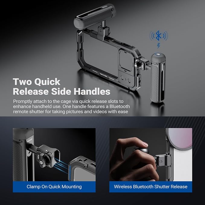 NEEWER Phone Cage Kit Compatible with iPhone 17 Pro Only, Video Rig Stabilizer Accessories with 67mm Filter Ring, 17mm Lens Backplate, T Mount Adapter, Two Quick Release Handles, PA143 (Black)