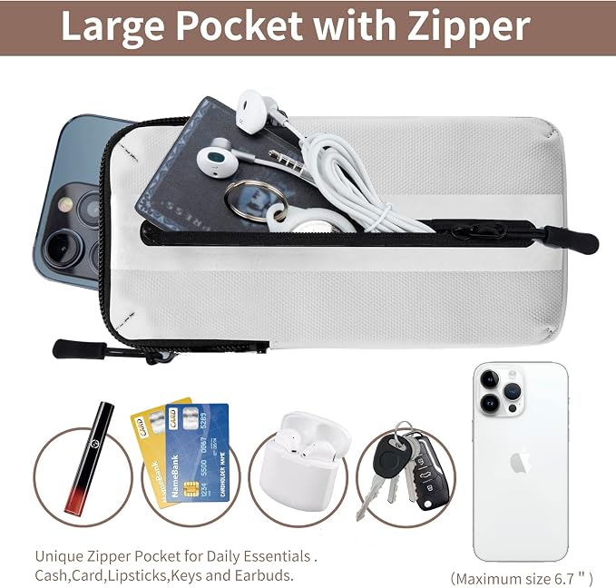 Prime Comfort Running Phone Holder Armband, iPhone Arm Bands for Exercise, Running Arm Bands for Cell Phone, Phone Purse Cell Phone Holder for Walking (White)