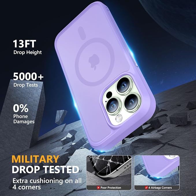 MOCCA Strong Magnetic for iPhone 15 Pro Case, [Compatible with Magsafe][13FT Military Drop Protection] Slim Translucent Matte Shockproof Case for iPhone 15 Pro Phone Case 6.1'', Light Purple
