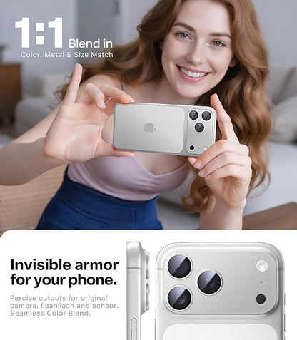 TORRAS for iPhone 17 Pro Max Camera Lens Protector, [Metal Frame] with Military Grade 9H+ Tempered Glass, Full Coverage, Anti-Scratch, 12 FT Shatterproof, Case Friendly, One-Piece, Silver, 1 Pack