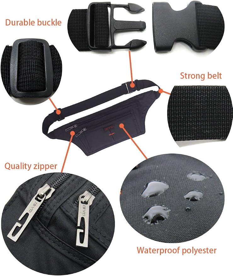 Naoki Outdoor Sports Running Jogging Cycling Hiking Camping Climbing Travel Ultra-thin Waterproof Polyester Waist Pack/Bag Runner Belt(Black)