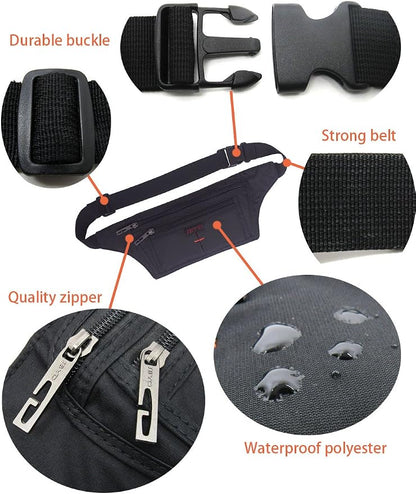 Naoki Outdoor Sports Running Jogging Cycling Hiking Camping Climbing Travel Ultra-thin Waterproof Polyester Waist Pack/Bag Runner Belt(Black)
