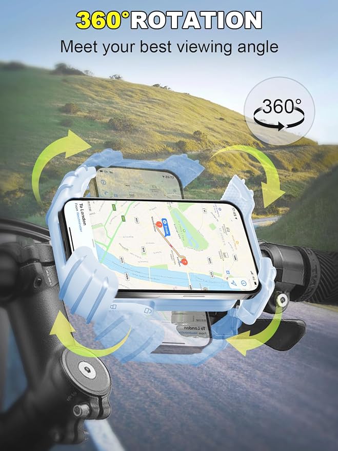 Bicycle Cell Phone Holder,Handlebar Motorcyle Bike Phone Holder,Handlebar Phone Clamp,1s Lock & Ultra-Stable,Silicone Wrapped Phone Mount,Phone Stand for E-Bike,Scooter,Stroller,ATV