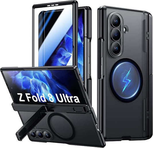 for Samsung Galaxy Z Fold 8 Ultra Case,[Compatible with MagSafe][Built-in HD Screen Protector & Kickstand][Hinge Protection] Translucent Matte Shockproof Phone Case for Z Fold 8 Ultra,Black