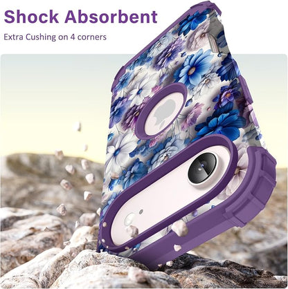 Hocase for iPhone Air Case 6.5", Heavy Duty Shockproof Protection Soft Silicone Rubber+Hard Plastic Bumpers Hybrid Protective Case for iPhone Air 2025 - Blue Purple Flowers