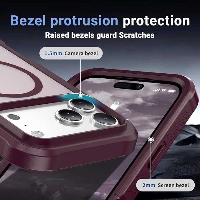 jaroco Magnetic for iPhone 17 Pro Max Case, [Compatible with MagSafe][Military Grade Drop Protection][Heavy Duty Protection][Non-Slip][Shockproof] 2-Layer Durable Bumper Phone Case 6.9''-Wine Red