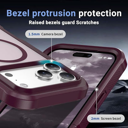 jaroco Magnetic for iPhone 17 Pro Max Case, [Compatible with MagSafe][Military Grade Drop Protection][Heavy Duty Protection][Non-Slip][Shockproof] 2-Layer Durable Bumper Phone Case 6.9''-Wine Red