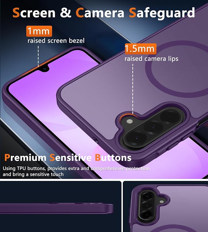 FNTCASE for Galaxy A26 5G Phone Case: Magnetic Matte Translucent Military Grade Drop Protection Cell Phone Cover - Slim Rugged Durable Shockproof Protective for Samsung A26 Cases - Purple
