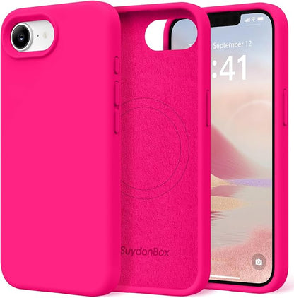 Magnetic for iPhone 17e/iPhone 16e Case, Compatible with MagSafe, [Soft Anti-Scratch Microfiber Lining] Slim Silicone Shockproof Protective Phone Case for iPhone 17e/16e 6.1", Hot Pink
