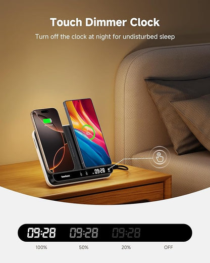 Dual Wireless Charger Stand, SwanScout 504, Foldable Wireless Charging Station Pad for iPhone 17/Air/16/15/ Series, Samsung Galaxy S25/S24/S23, Google Pixel 10/9/8, Android Phones, AirPods/Galaxy Buds